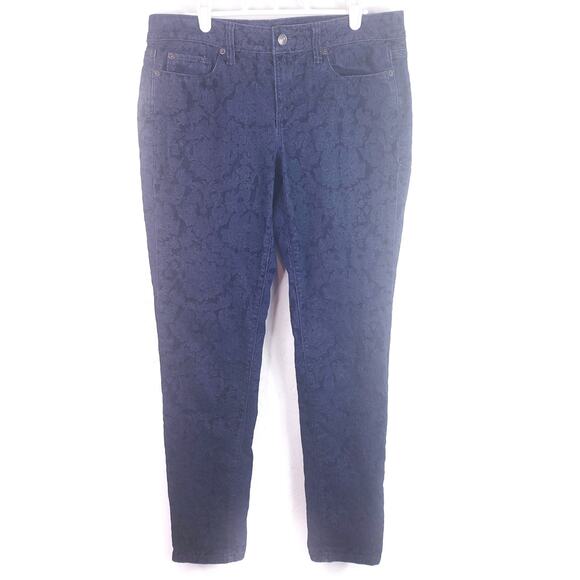 Loft Damask Denim Velour Velvet Skinny Jeans Size 8 - Picture 1 of 5
